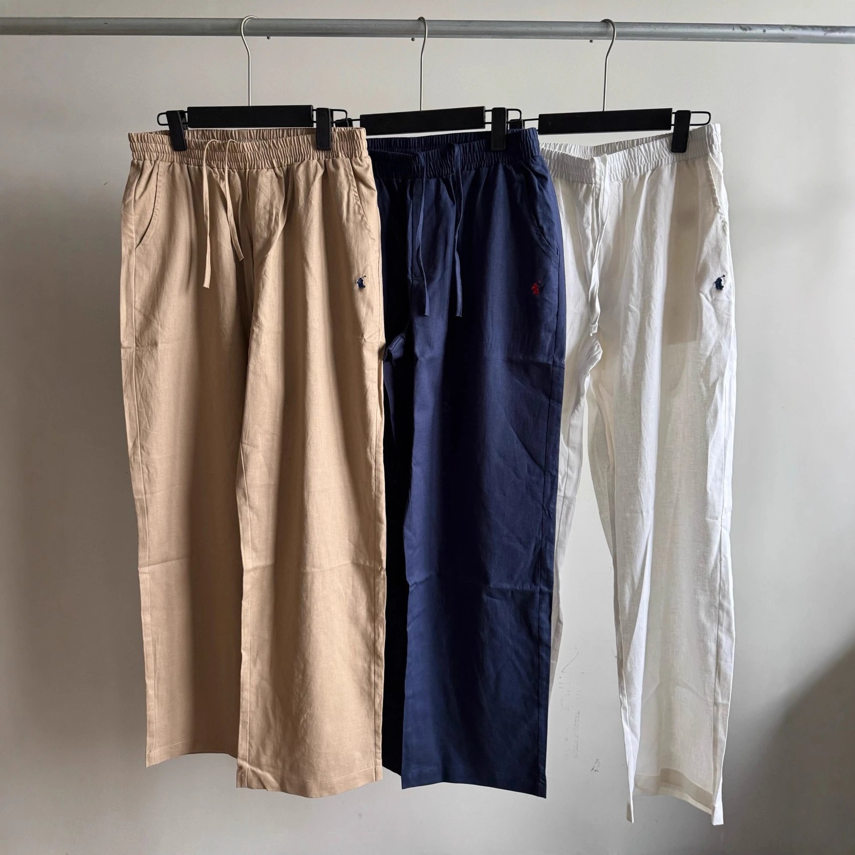2025 New RL Ralph Lauren Pony Logo Embroidery Old Money Style Solid Linen Thin Pants Unisex