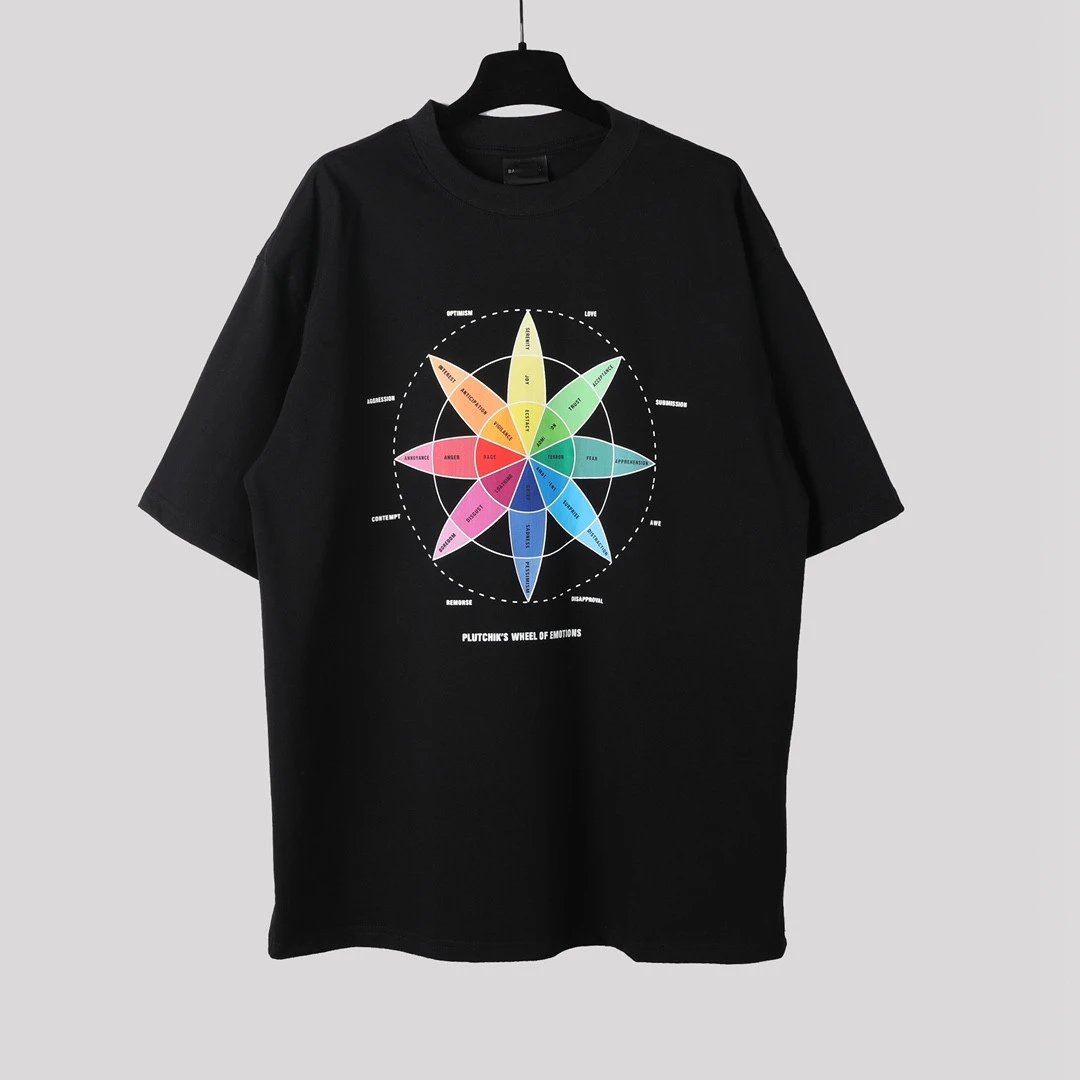 Balenciaga Viral Compass Color Chart Print Unisex Small Neckline Short Sleeve T-shirt Top