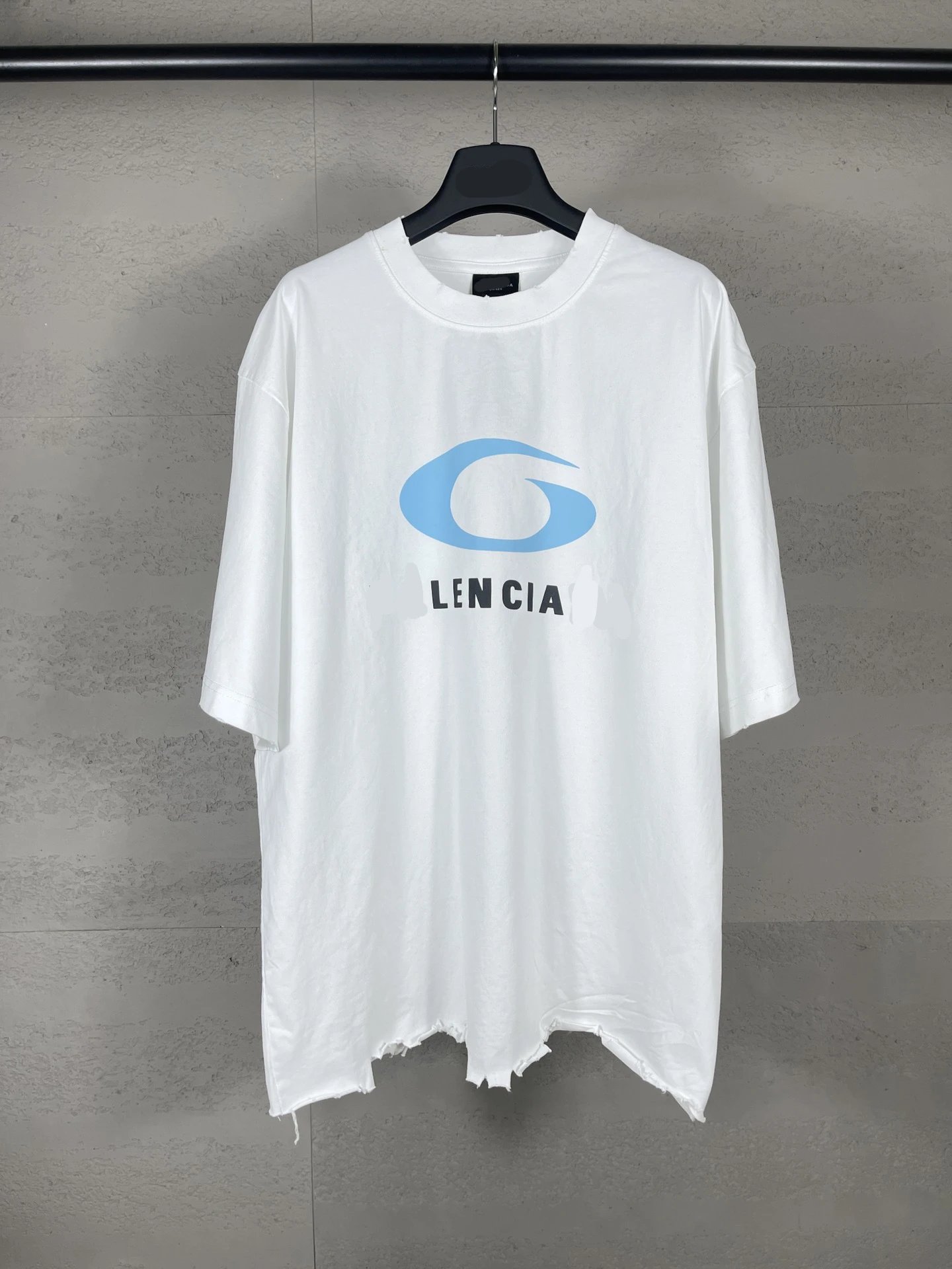 Balenciaga Classic Logo Print Wash Hem Distressed Loose Short Sleeve T-shirt Unisex Couples