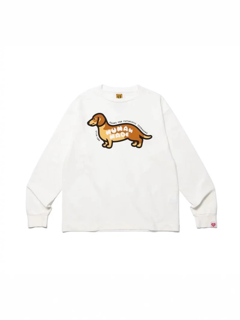 Retro Human Dog Racing Heart Duck Unisex Couple Long Sleeve T-Shirt Ins Couple Style Base Layer