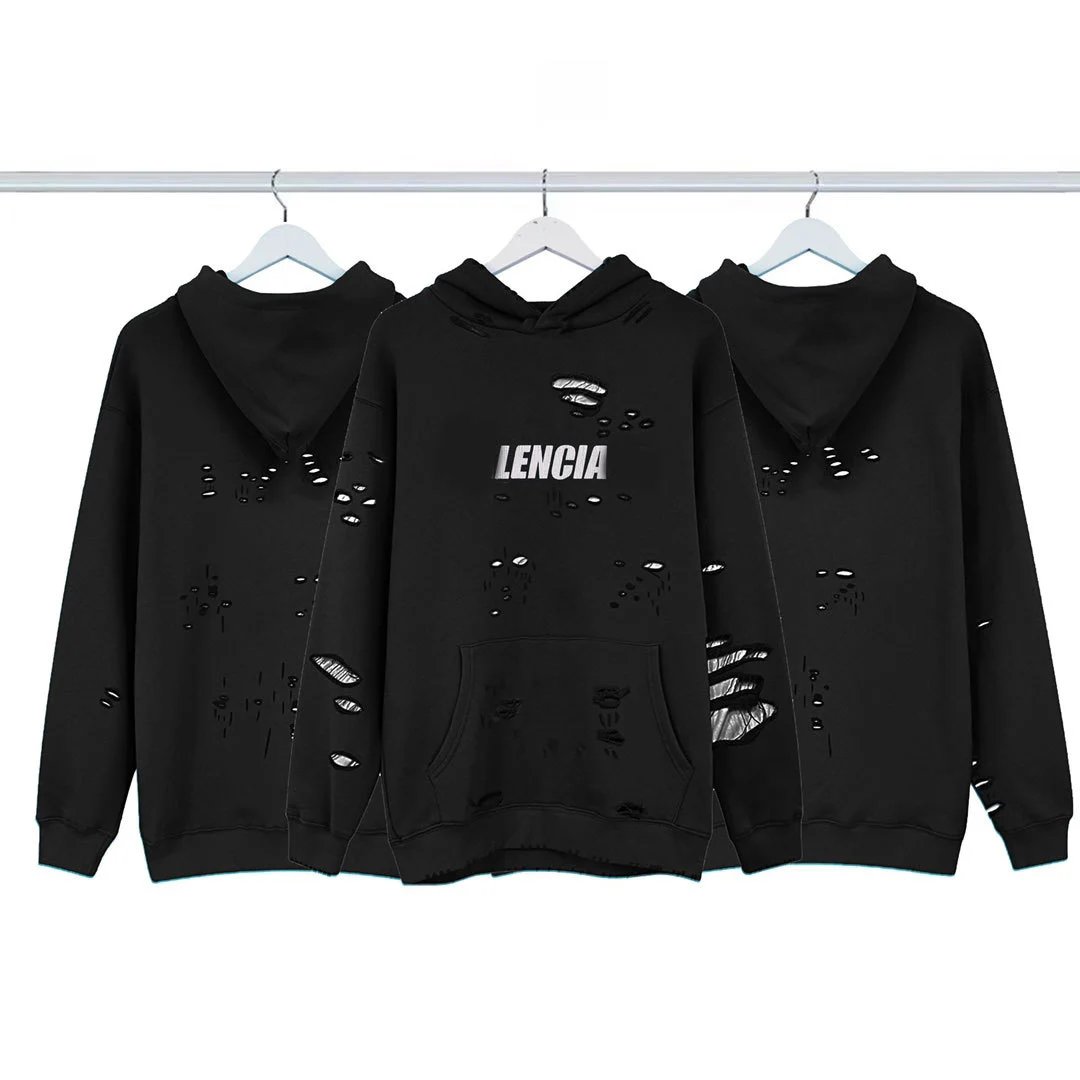 Balenciaga Tear Large Hole Pullover Hoodie Loose Casual Unisex Hooded Sweatshirt Couple Style