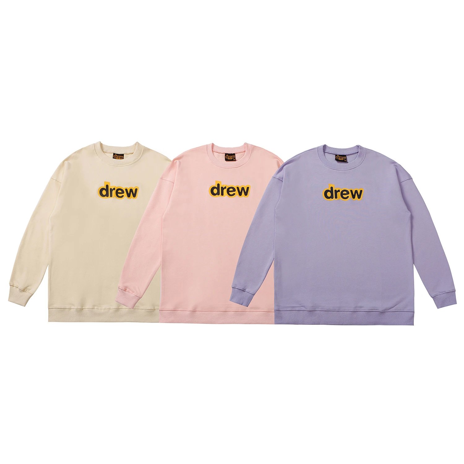 DREW Pastel Color Cotton Hoodie Pullover Round Neck Internet Celebrity Style Unisex Long Sleeve Ins Couple