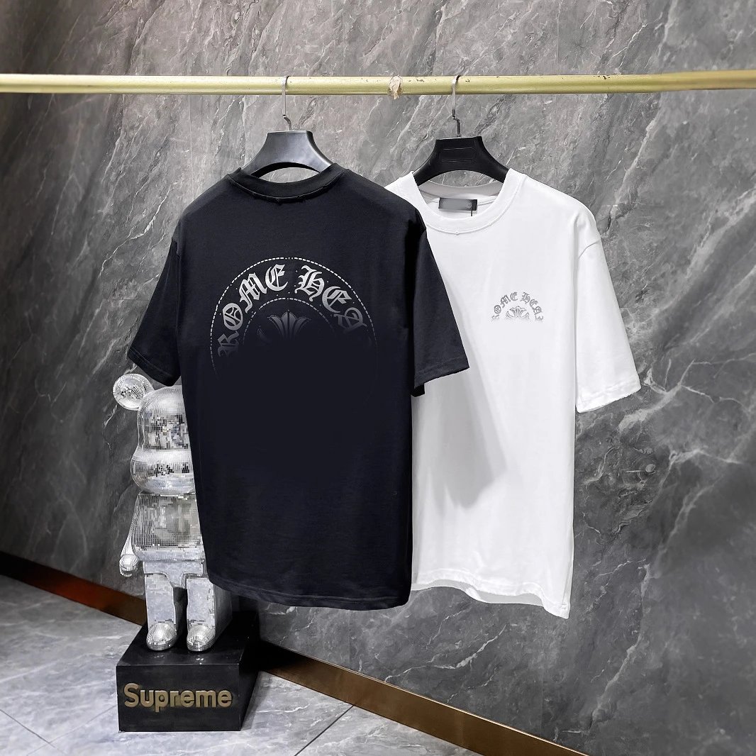 25 Chrome Hearts Distressed Pattern Casual Loose Short Sleeve T-shirt Unisex Couples Round Neck
