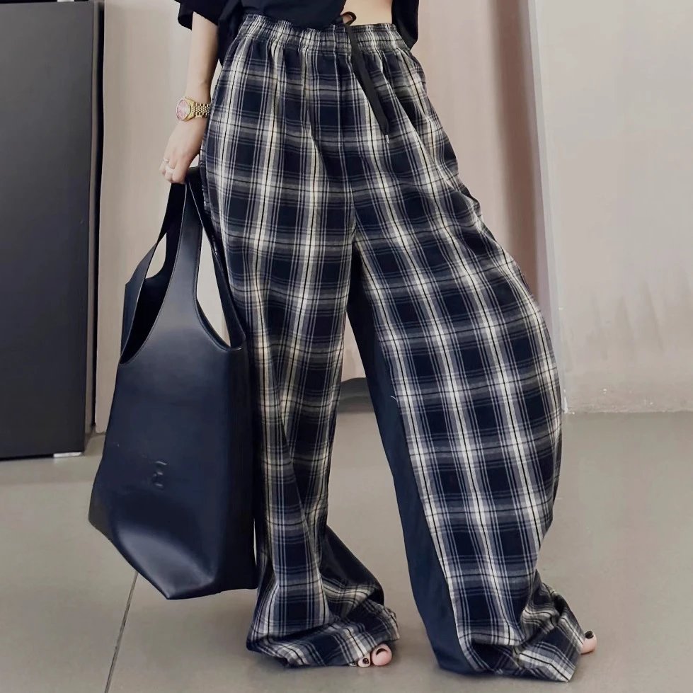 25ss New Balenciaga Ins Hot Item Plaid Patch Contrast Loose Wide Leg Pants