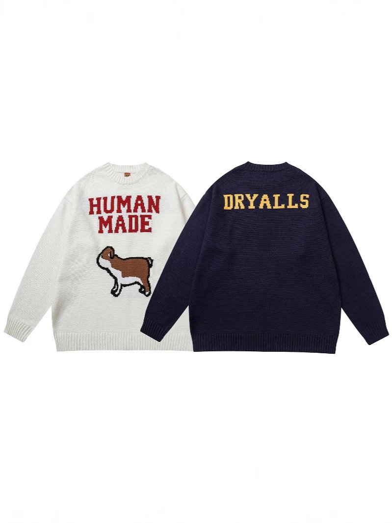 HUMAN SS RAGLAN SLEEVE KNIT Bulldog Letter Knit Sweater Coat