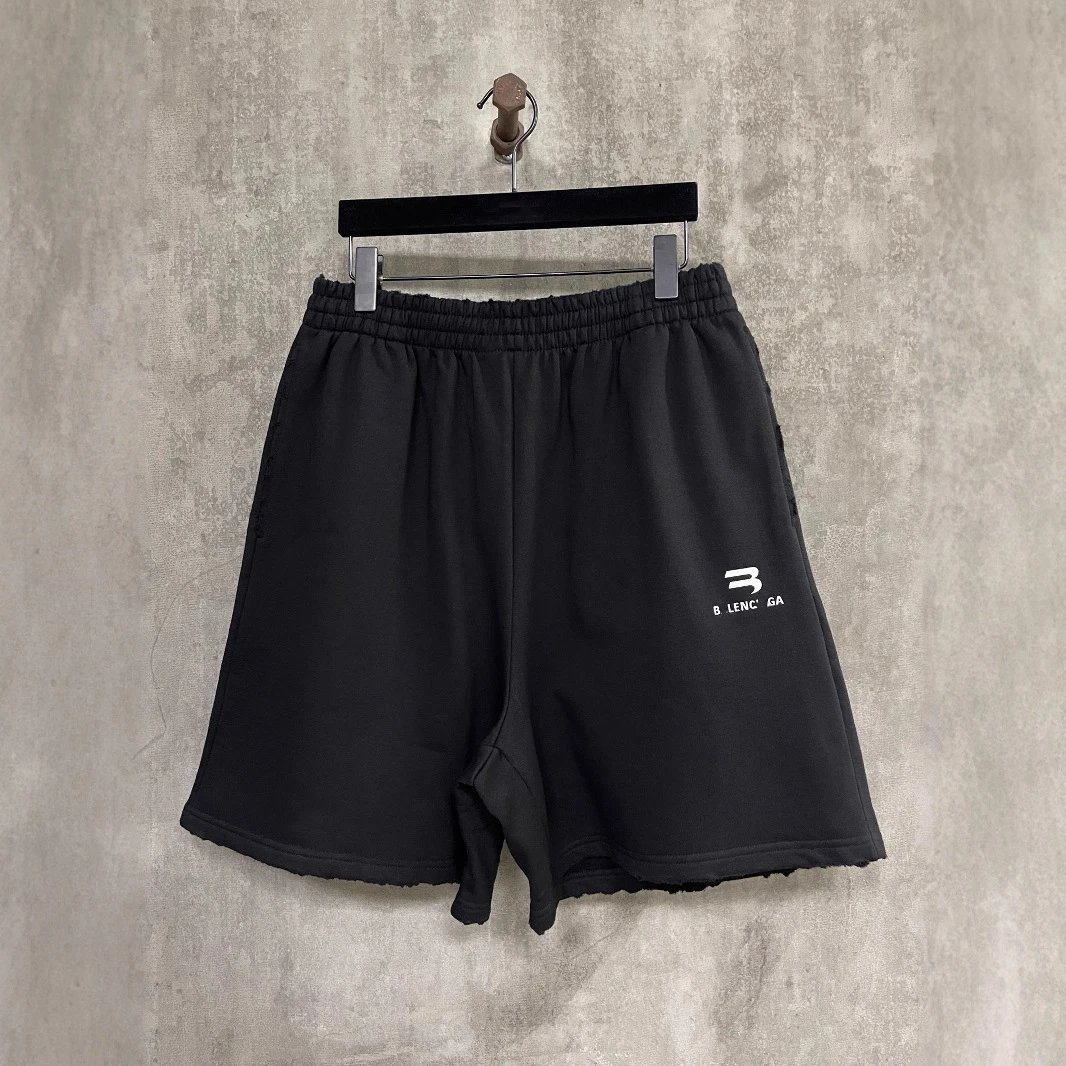 Balenciaga Double Hook Logo Print Casual Ripped Shorts Sweatpants Unisex