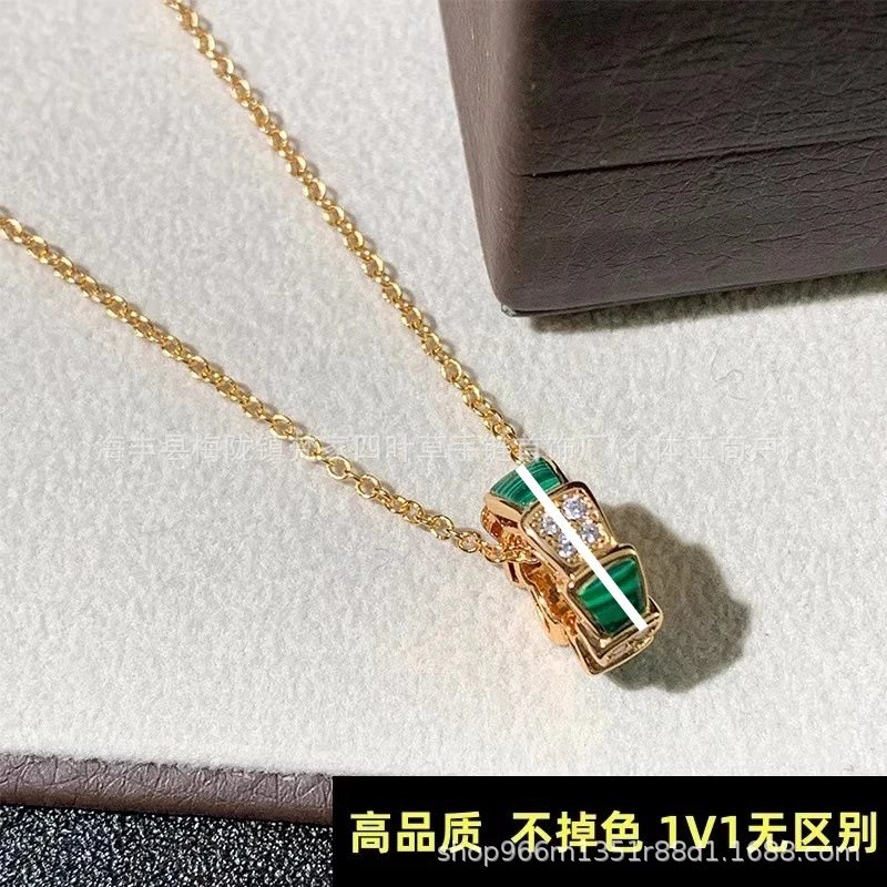 Bulgari Snake-shaped Necklace for Women, Plated 18K Rose Gold Three Rows Snake Head Bone Collarbone Chain, Full Diamond Pendant Sweater Chain, Luxury