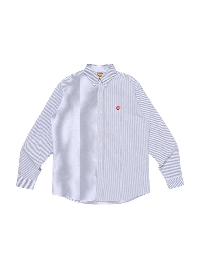 HUMAN Heart Stripe Shirt Lazy Style Unisex Couple Style Loose Casual Shirt