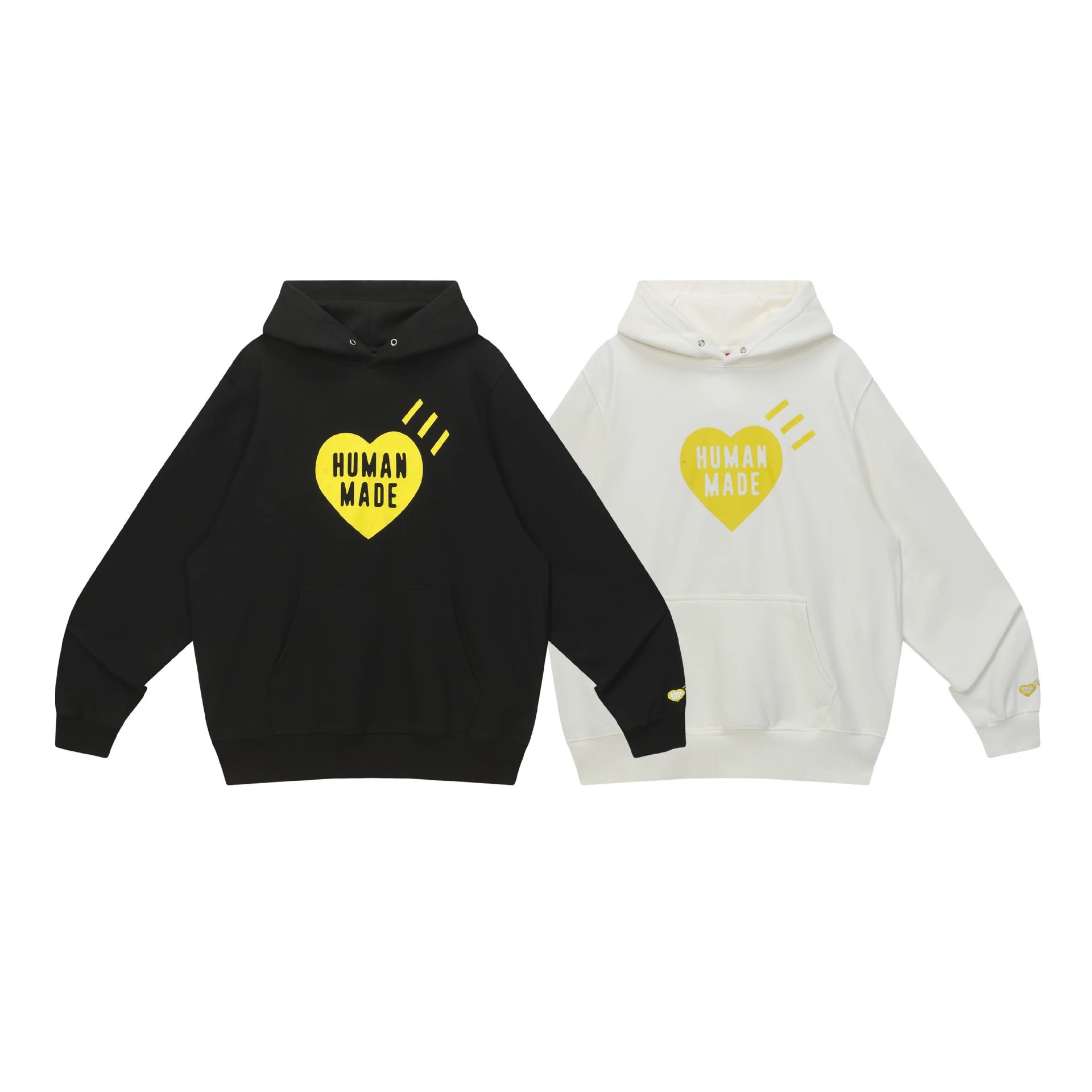 2025 Human Made Yellow Heart Pattern Pullover Hoodie Loose Casual Couple Outfit