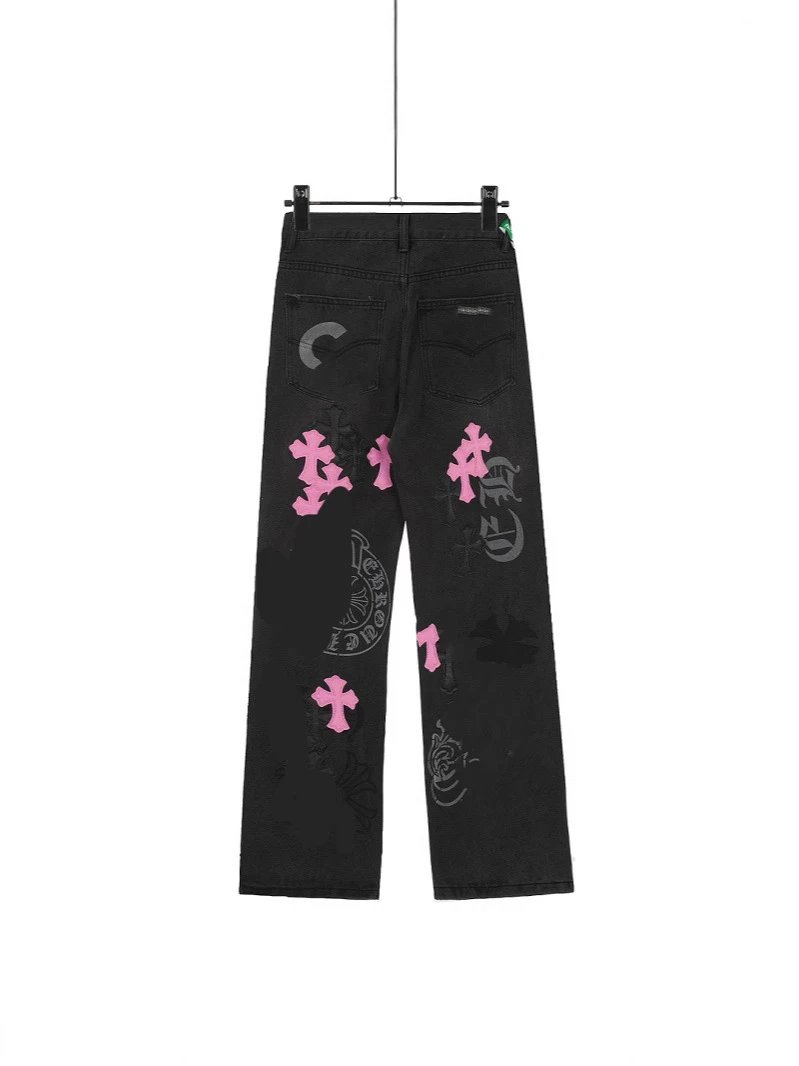 24SS Chrome Hearts Black Purple Patch Painting Denim Jeans Vintage Unisex