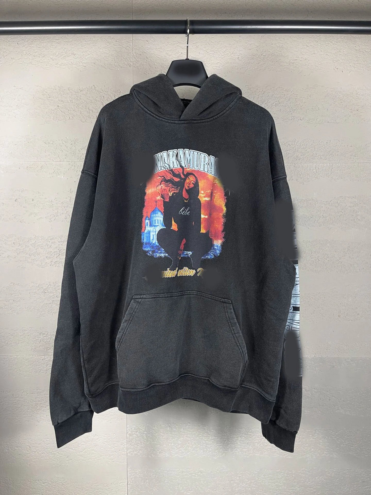 Balenciaga x Aya Singer Band Heavy Craft Wash Distressed Hoodie Unisex Loose Hoodie Hooded Sweatshirt