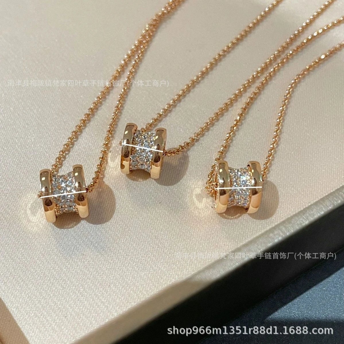 Bulgari New Style CNC Exquisite Buckle Small Waist Diamond-studded Rose Gold Necklace, Precision Version, Thick Plated 18K Gold