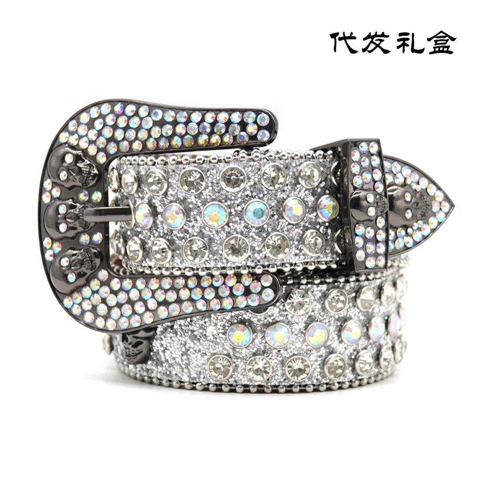Rhinestones Studded Western Leather Belt for Men Women Bling Diamond Waist Belts