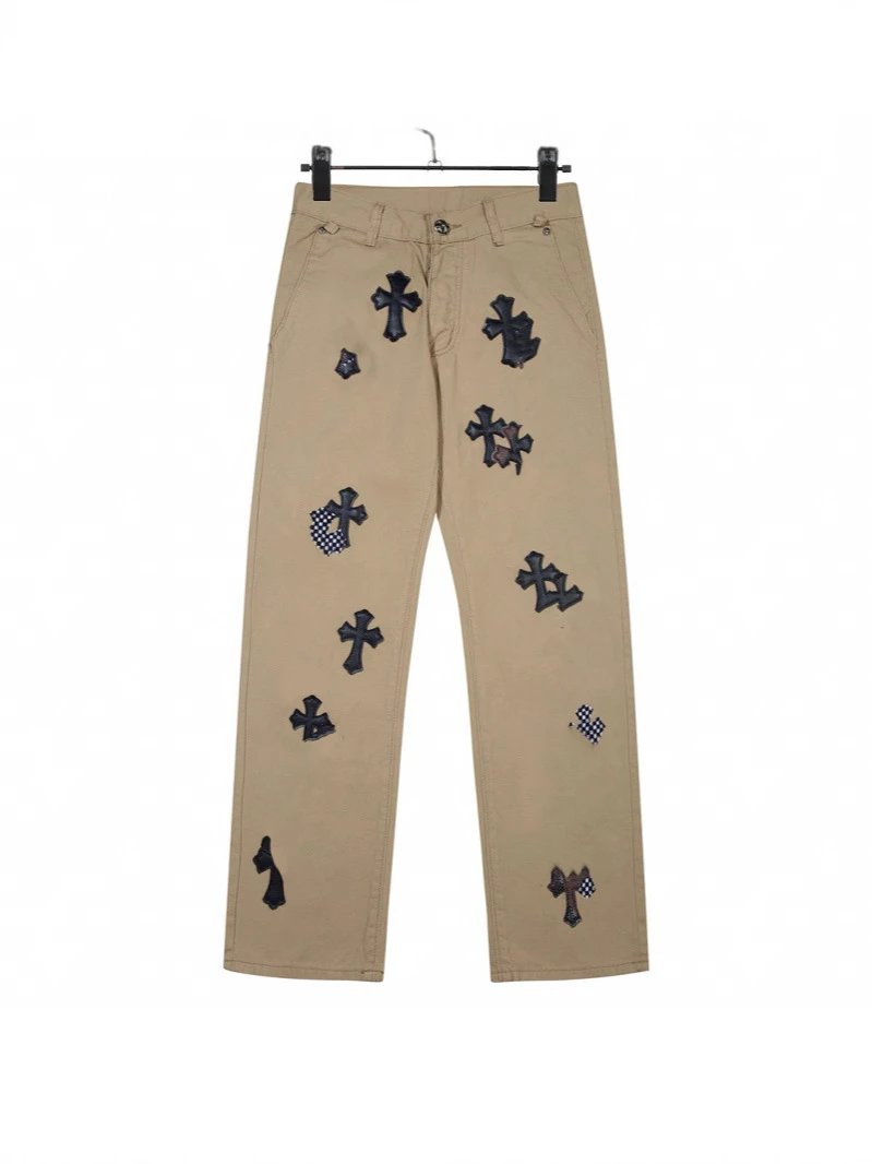 Chrome Hearts Khaki Camo Checkerboard Horsehair Cross Patch Washed Jeans Unisex