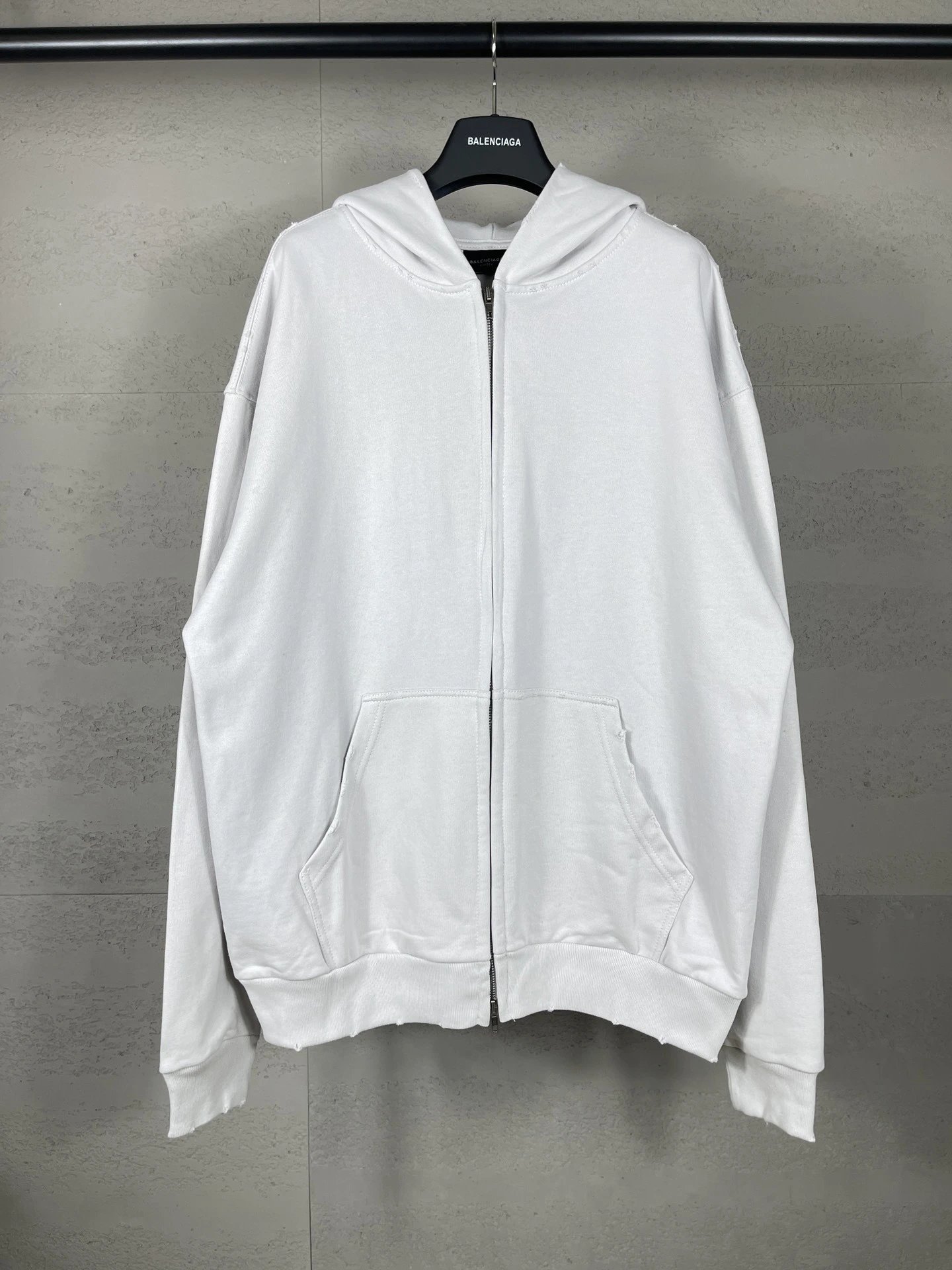 Balenciaga Back Letter Foam Print Wash Distressed Vintage Zip-Up Hoodie Unisex OS Loose Hooded Sweatshirt