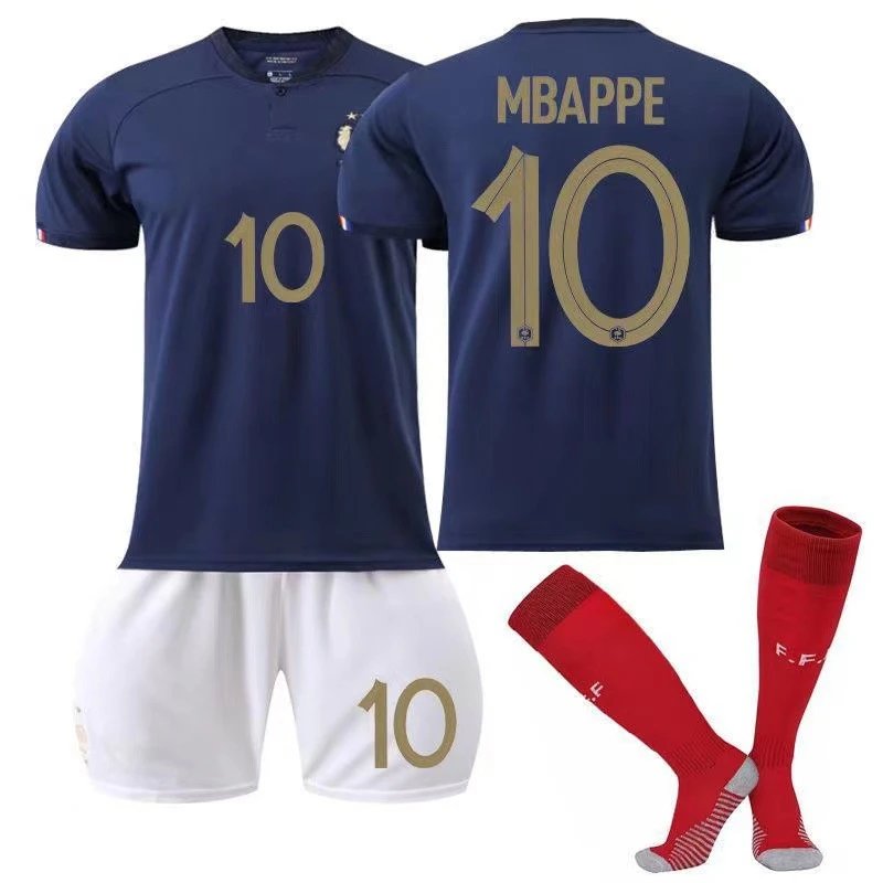 2022 France Jersey World Cup No.10 Mbappé No.19 Benzema No.11 Dembélé No.9 Giroud Football Kit Kids