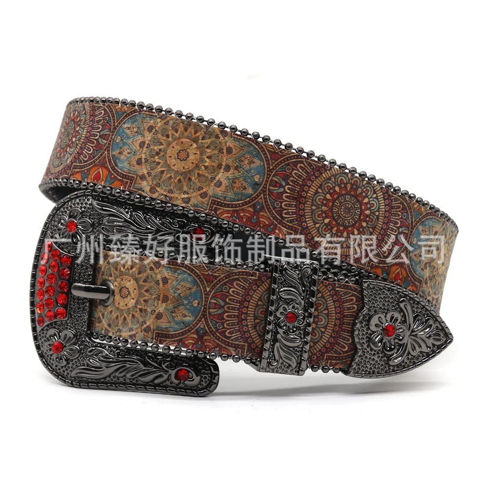 women's printed rhinestone belt