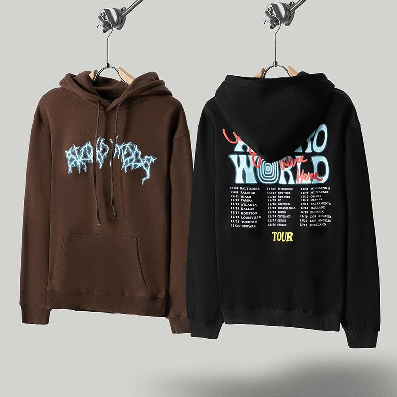 Travis Scott TS Astroworld letter lightning foam print fleece-lined hooded sweatshirt men's and women's
