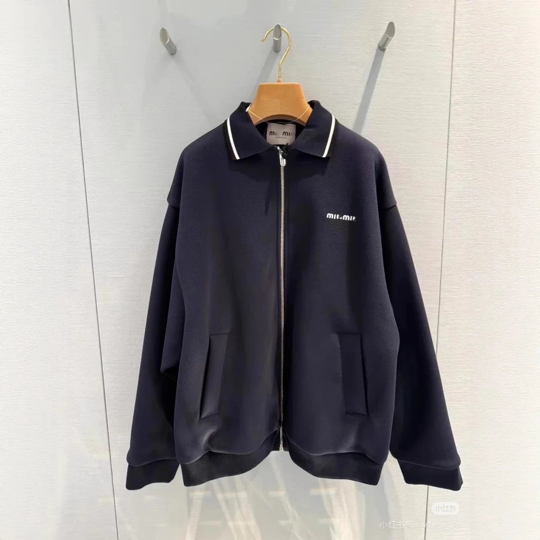 Miu Miu Letter Embroidery Stand Collar Zipper Hoodie Retro Sweet Short Skirt Suit Women