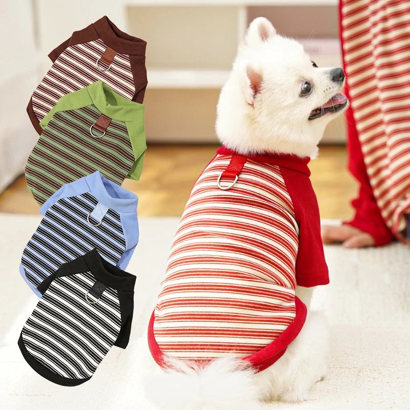 Cat Autumn Winter Apparel Stripe Pet Small Large Dog French Bulldog Teddy Bichon Versatile Undershirt Supplies