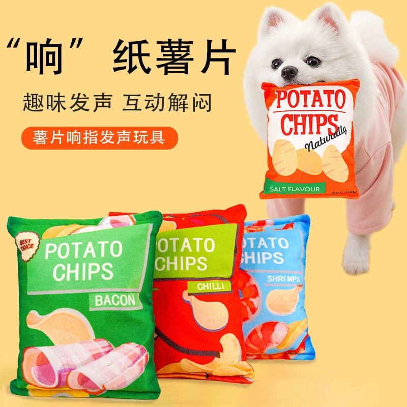 Plush Realistic Crinkle Squeaky Potato Chips Pet Squeaky Cat Toy Dog Cat Teddy Small Medium Dog Dog Supplies