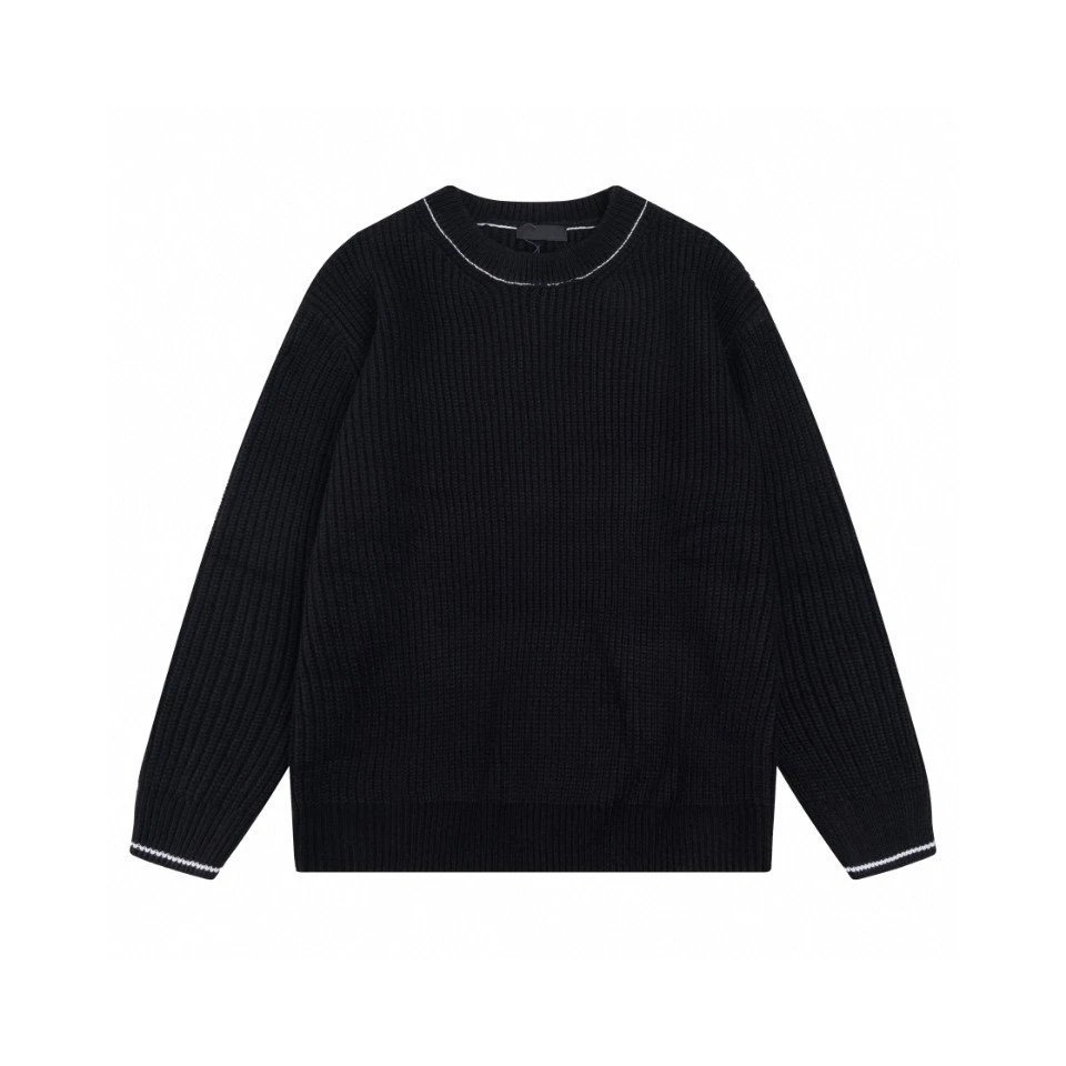 Prada basic style solid color simple thick needle topstitch knit pullover sweater men's and women's