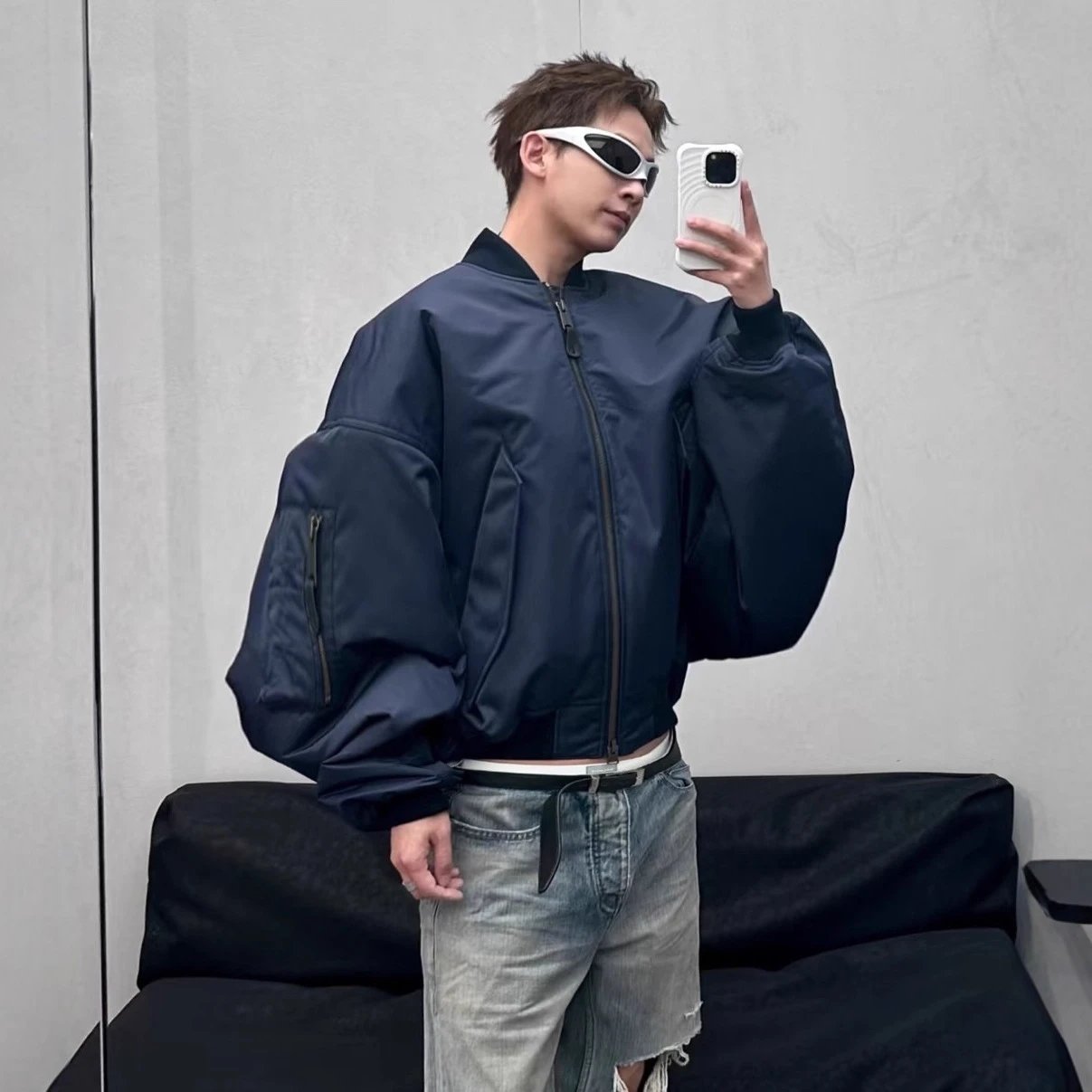 Balenciaga Runway Bomber Royal Blue Loose Silhouette Lazy Style Jacket