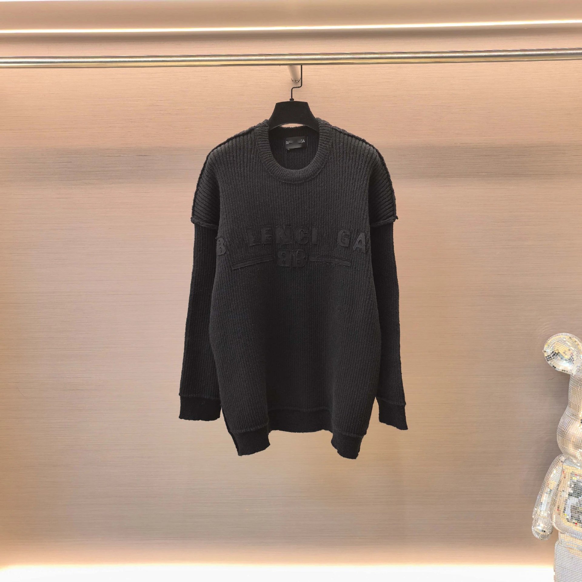 New style Balenciaga patch embroidery letter embroidery reverse stitch pullover sweater men's and women's