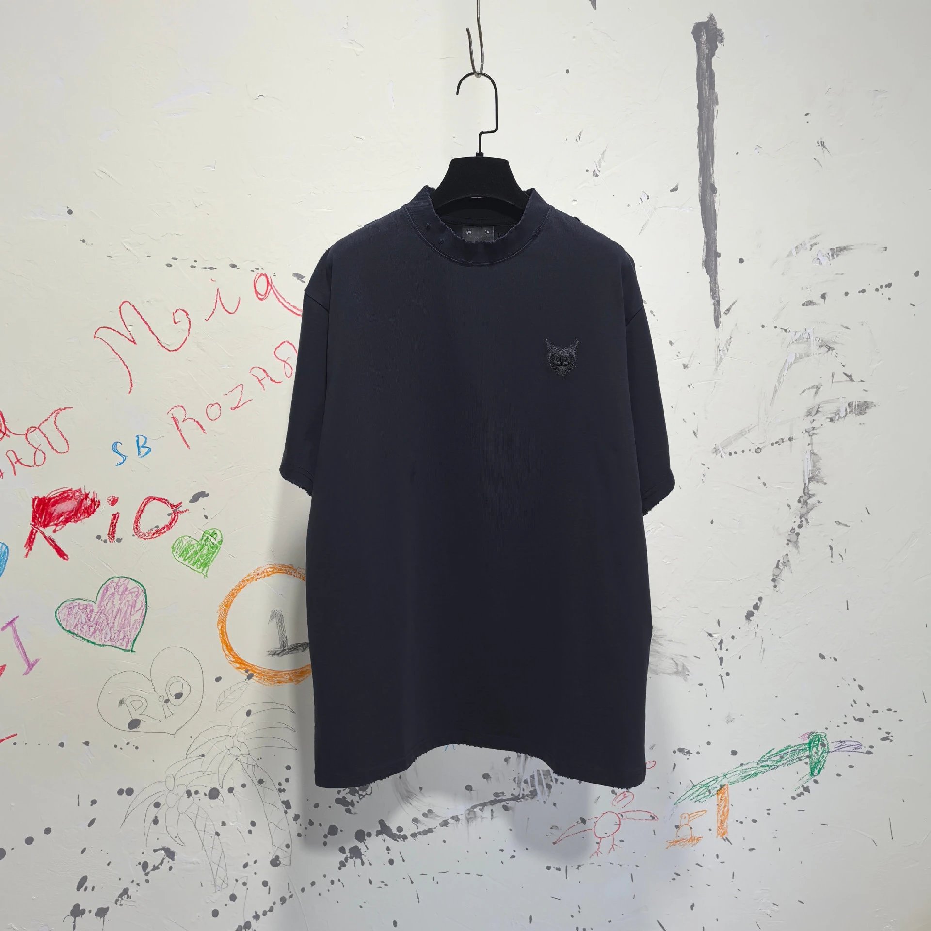Balenciaga Wheat Double B Embroidery Pearl Letter Logo Oversized T-shirt Distressed Short Sleeve T-shirt