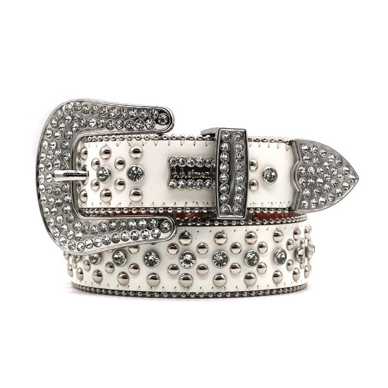 Ladies And Men's Rhinestone Belt Luxury Diamond Pin Buckle Western Bead Belt Belt All White 48 inch