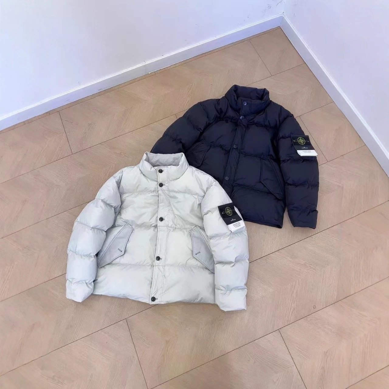Stone Island Trendy Compass Metallic Nylon Thick Padded Puffer Jacket Men's Loose Versatile Warm Outerwear
