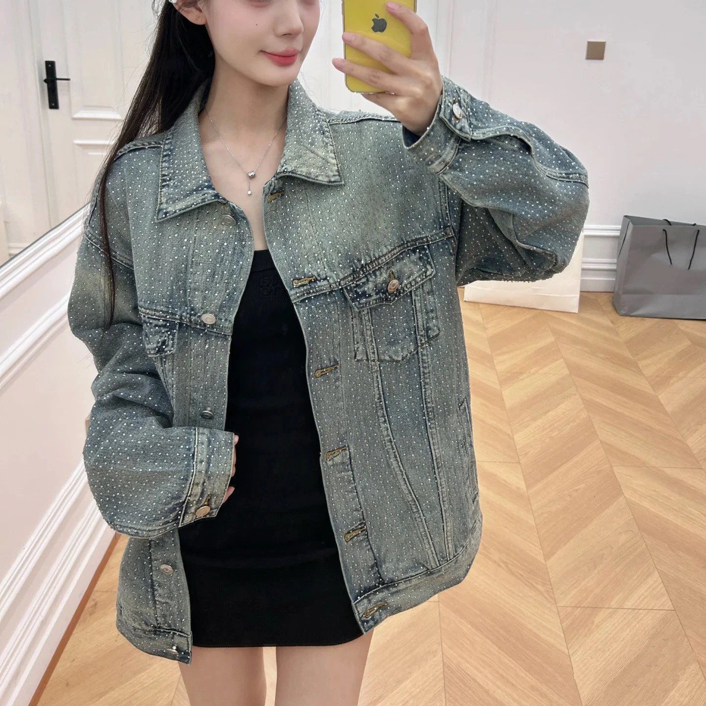 Balenciaga Internet Famous Full Rhinestone Starry Sky Denim Jacket Unisex