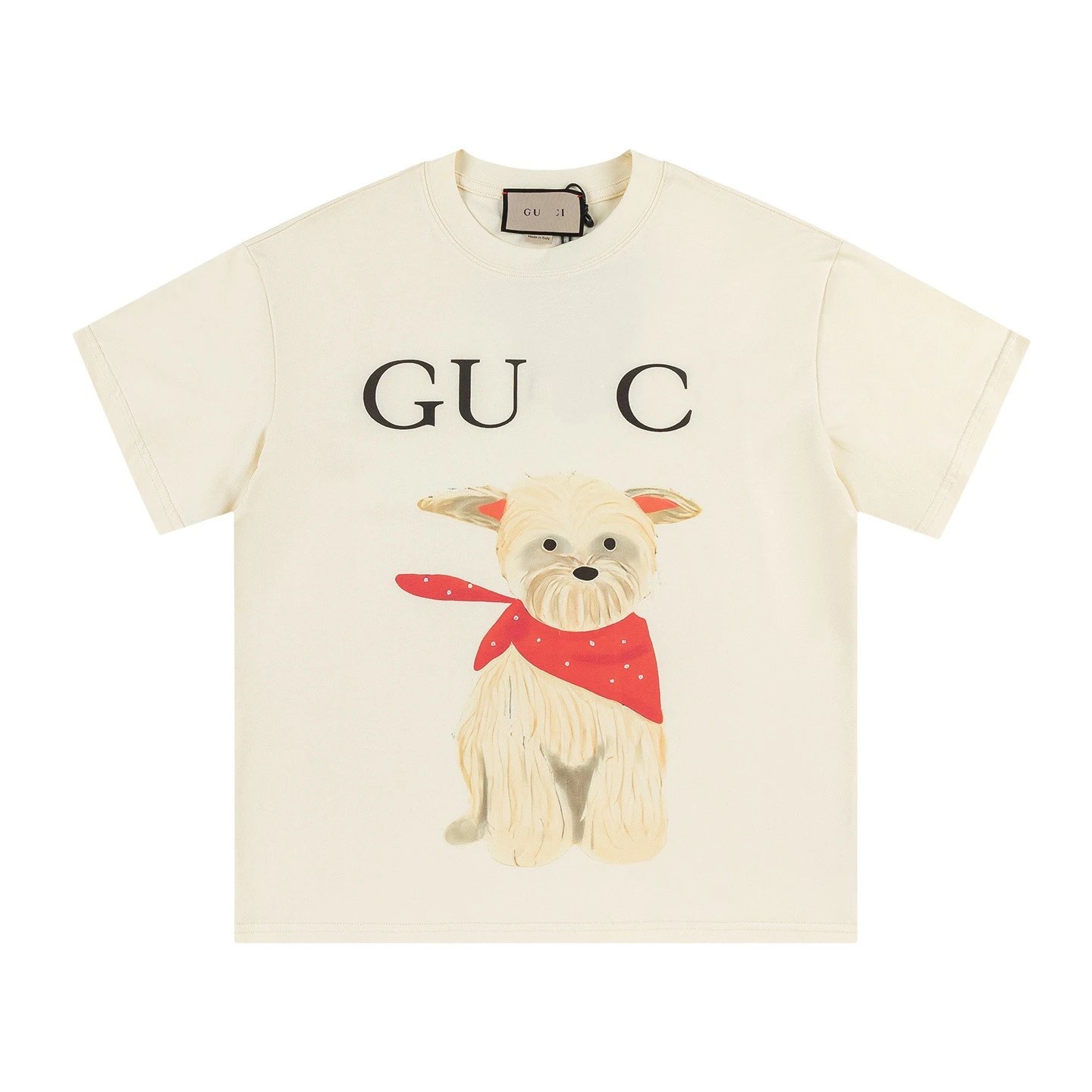 New Gucci Cartoon Series Puppy Print Minimalist Solid Color Short Sleeve T-shirt Top Unisex-10