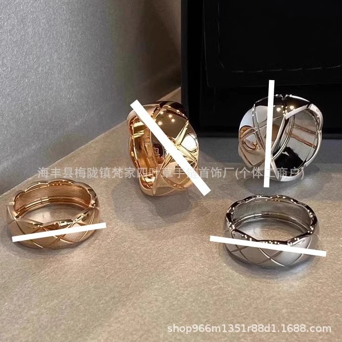 Chanel CNC Quilted Pattern Ring, Luxury Plated 18k Diamond-studded, Stackable Wide and Narrow Version, Chanel-inspired Couple Rings