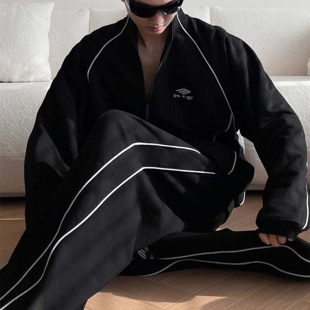 Balenciaga Embroidery Letter Functional Jacket Unisex Loose Long Pants Sport Suit