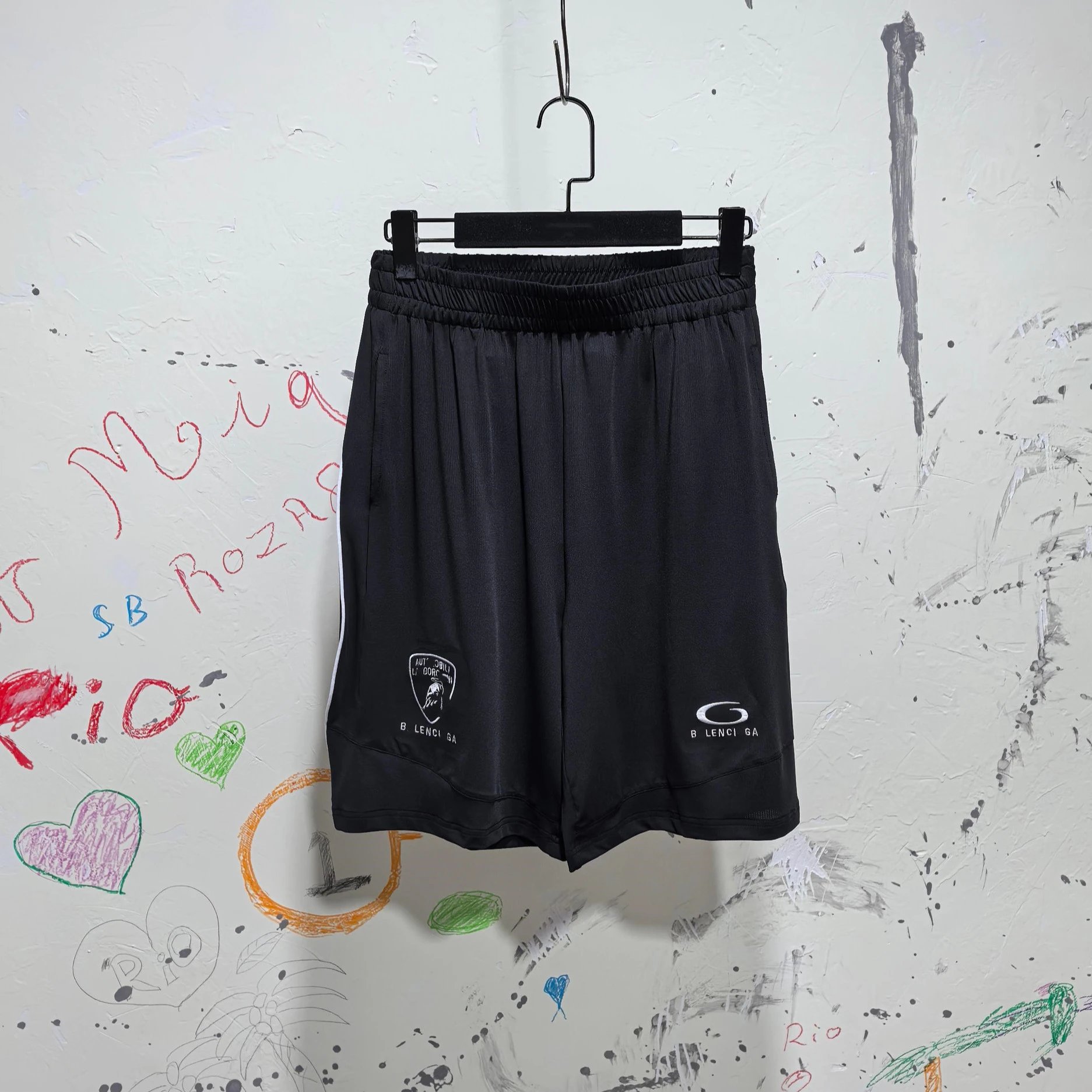 25ss New Balenciaga Collaboration Letter Embroidery Breathable Mesh Shorts Unisex