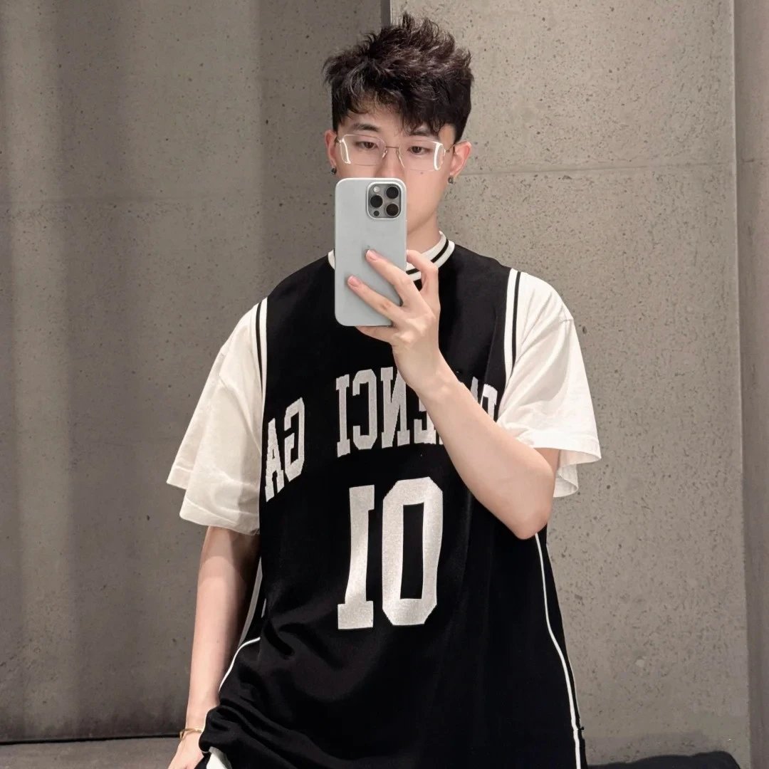 balenciaga Basketball Boy Basketball Series No.01 Embroidered Sleeveless Top Sheer Mesh Jersey