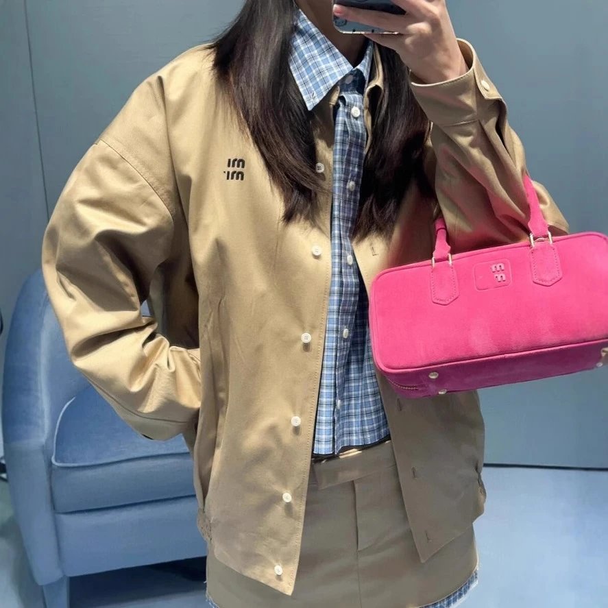 Miu Miu Letter Embroidery Button Solid Color Jacket Unisex