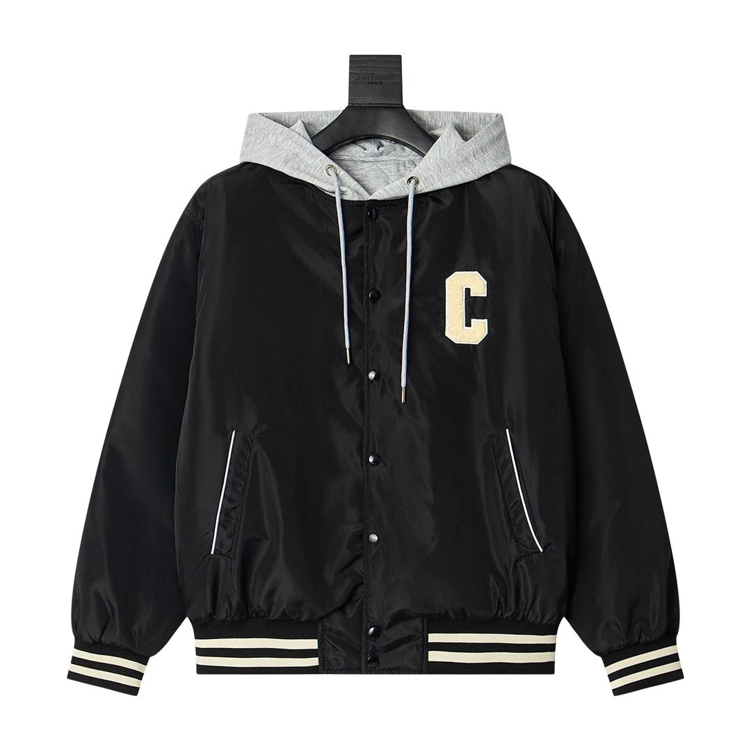 CELINE Towel Embroidery Logo Hooded Baseball Jacket Quilted Unisex