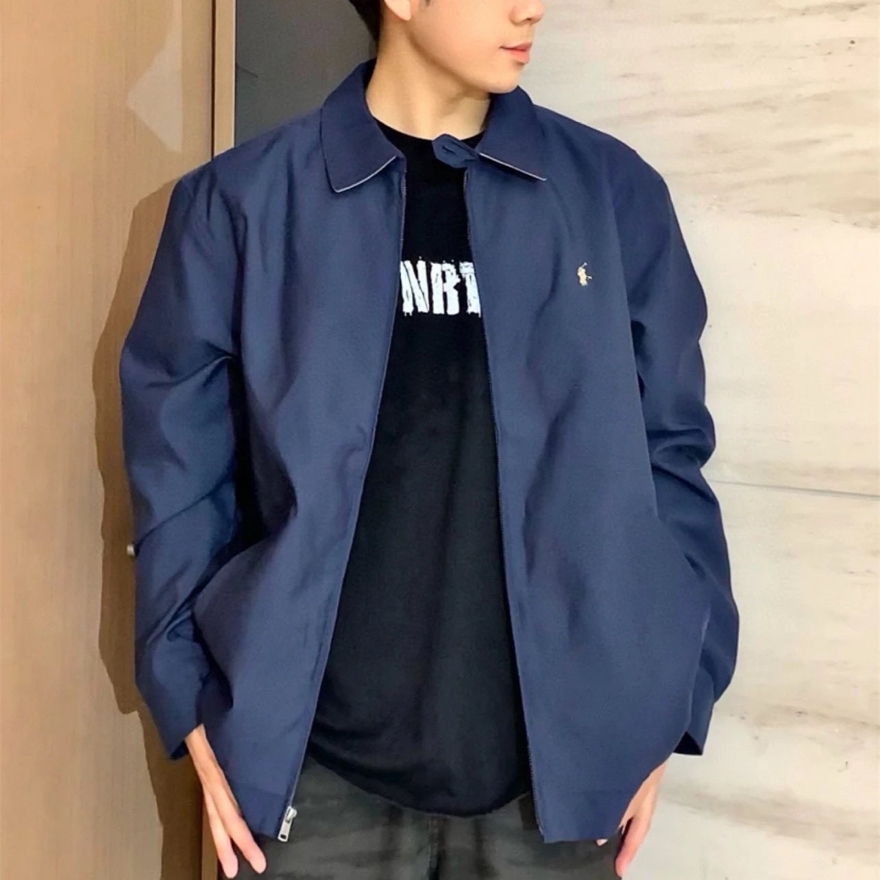New RL Pony Classic Old Cadre Zipper Lapel Long Sleeve Jacket Unisex