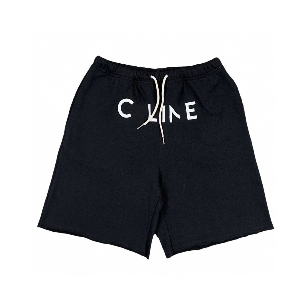 CELINE LINE Basic Classic Letter Print Unisex Loose Roll-Up Shorts