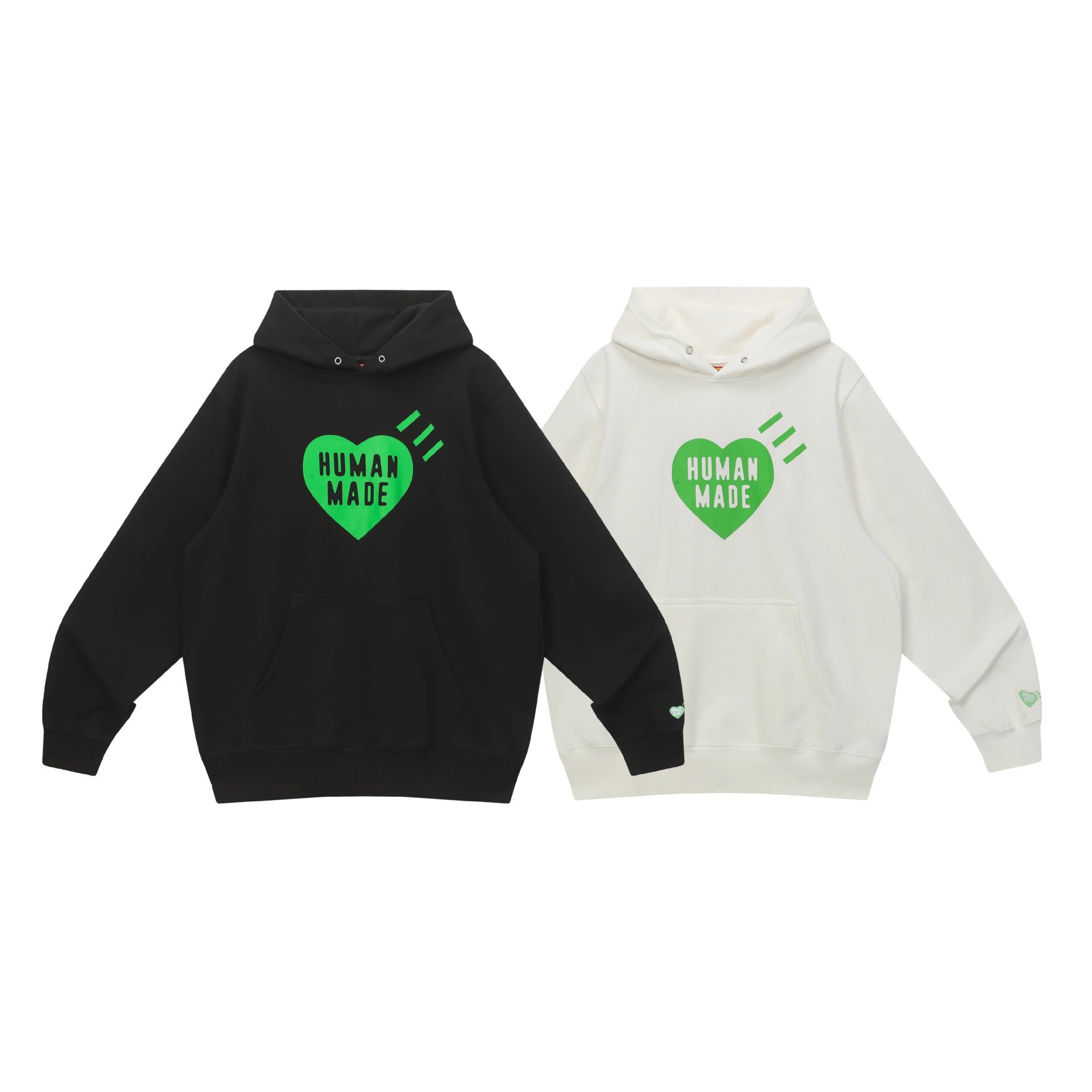 2025 Human Made Green Heart Pattern Pullover Hoodie Loose Casual Couple Outfit