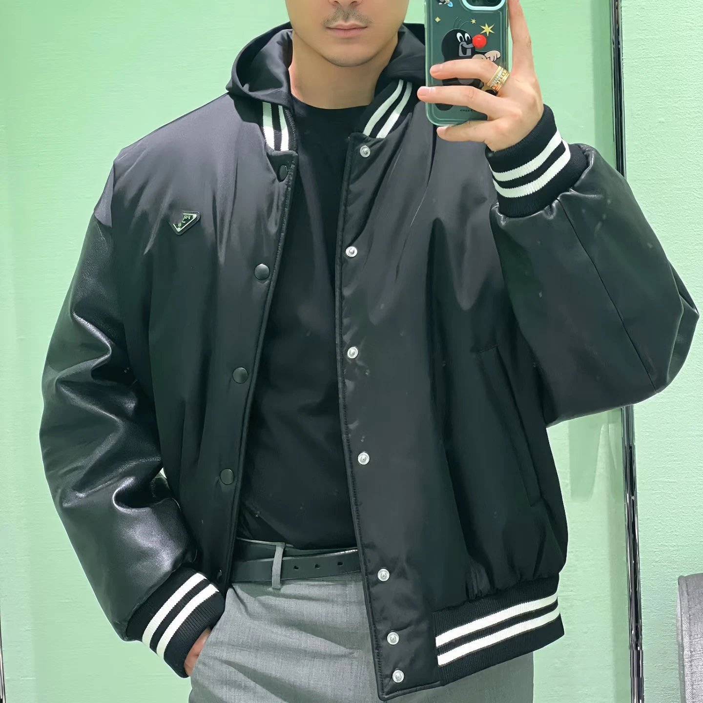 Prada Malone Same Detachable Hood Baseball Quilted Jacket Unisex