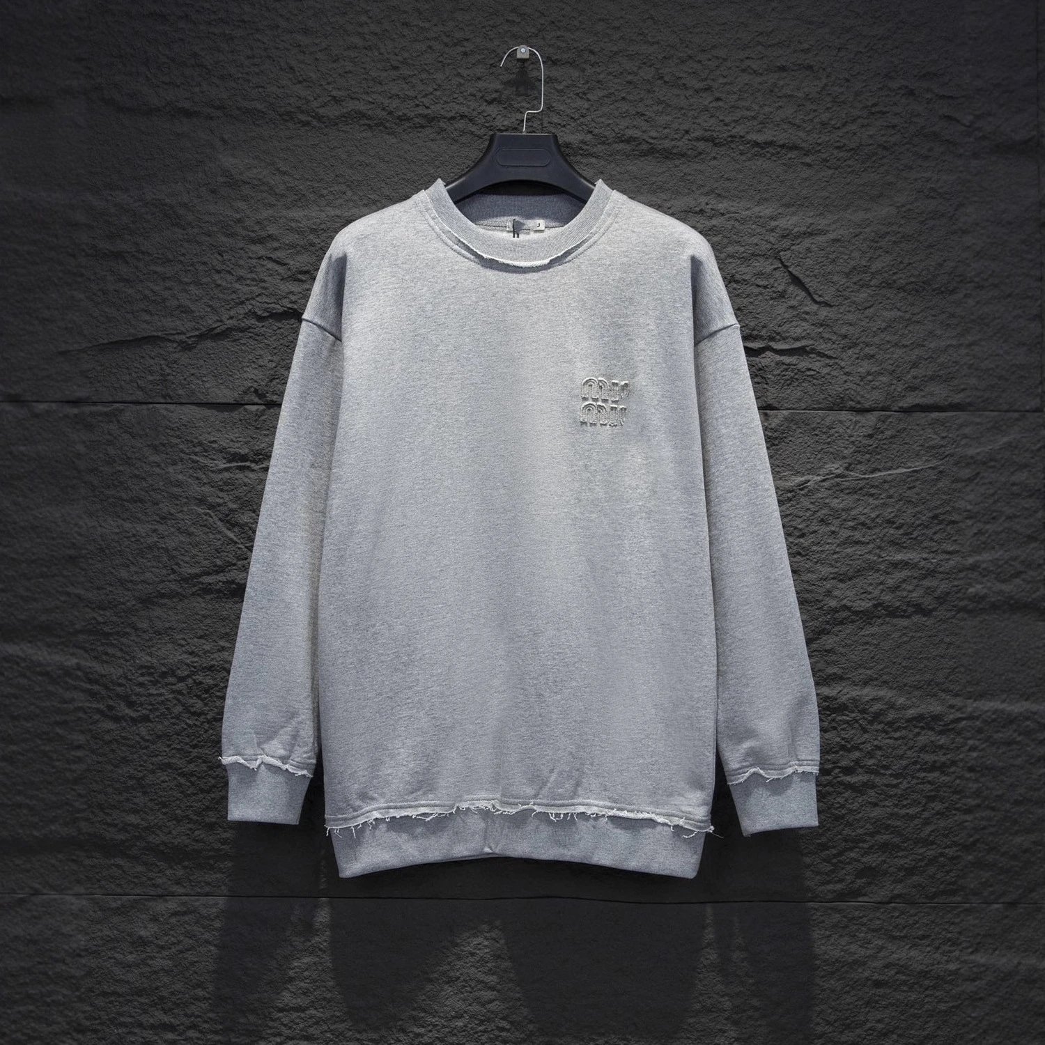 Miu Miu patch letter embroidery loose crewneck terry pullover sweatshirt men's and women's
