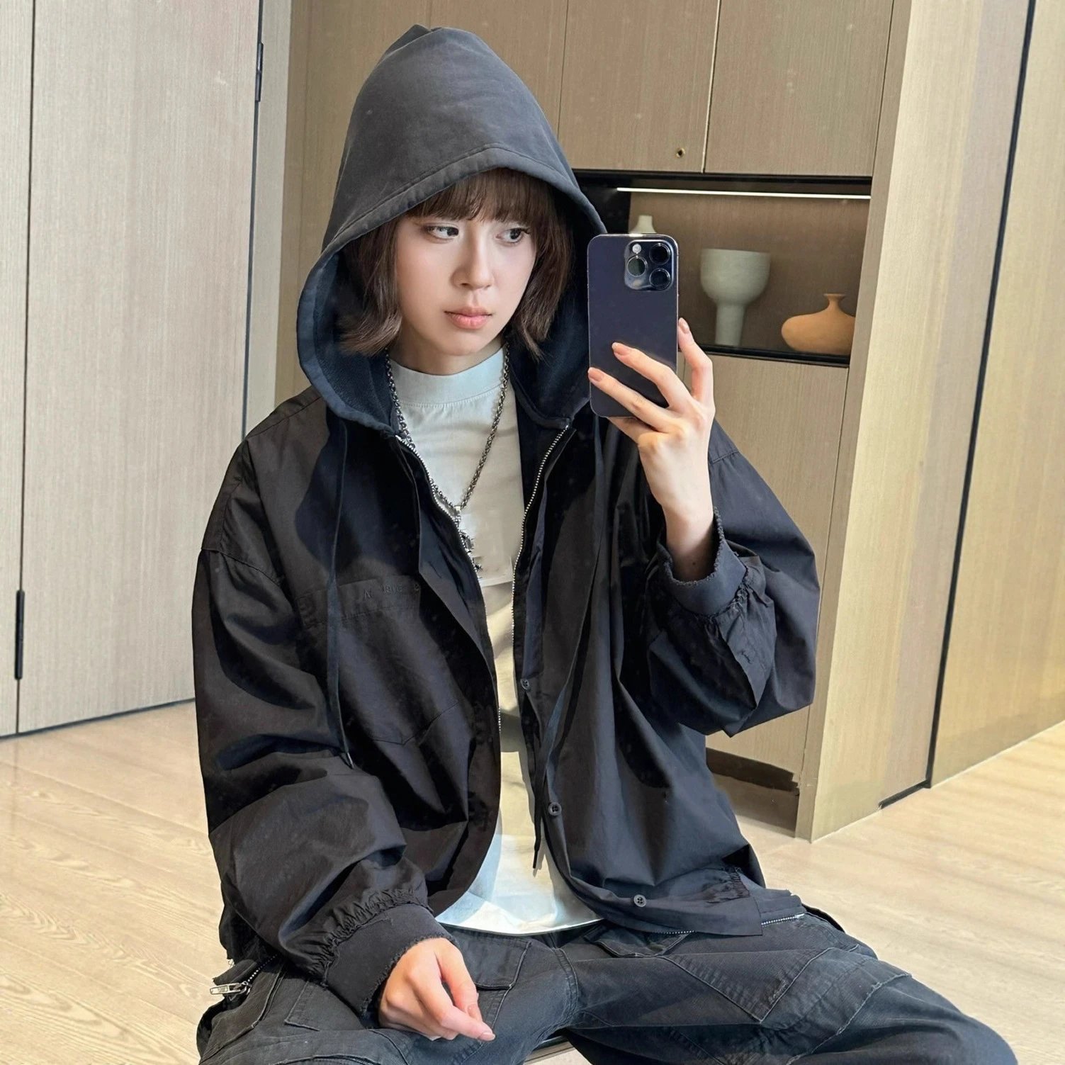 Balenciaga Internet Famous 240g Full Cotton Poplin Hoodie Spliced Jacket Unisex