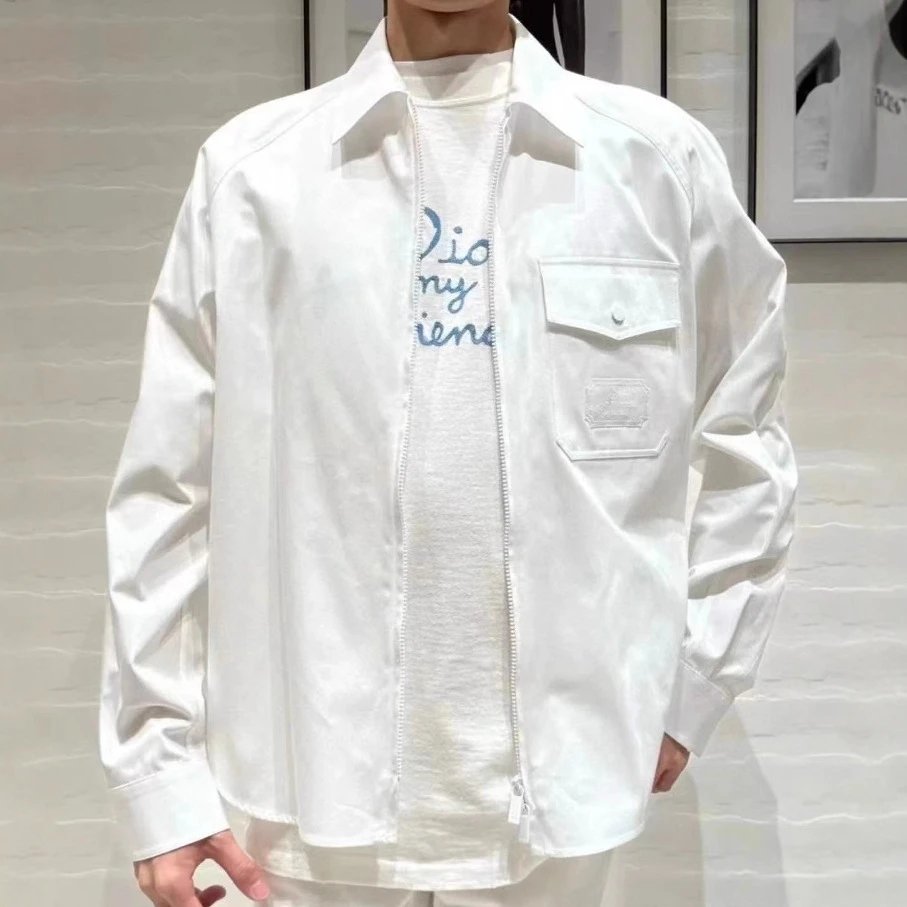 2025 New Dior White Cotton Twill Zipper Shirt Cardigan Unisex