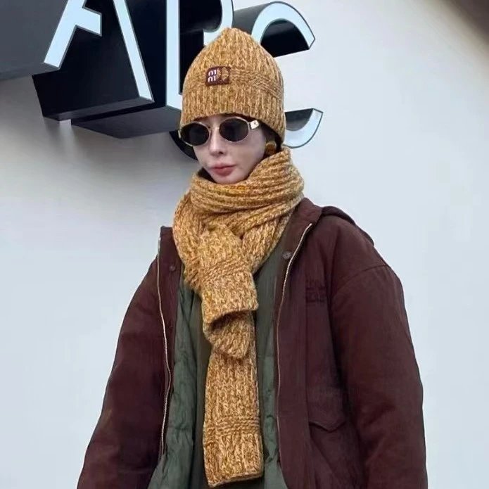 Miu Miu New Knit Cap Pullover Women Internet Famous Ear Protection Cold Hat Versatile Warm Fashion