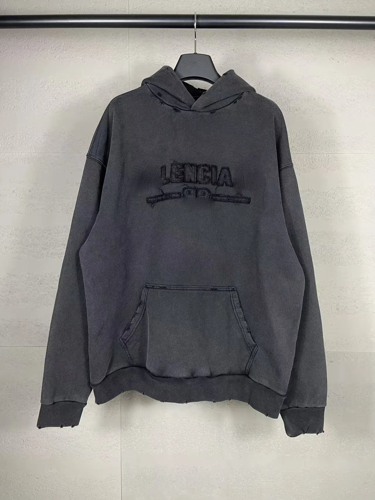 Balenciaga Letter LOGO Chest Patch Embroidery Washed Hoodie Casual Pullover Hooded Sweatshirt Unisex Couple Style