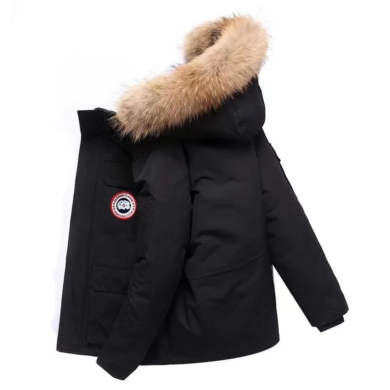 Real Fur Collar Men's Down Jacket Unisex Couple Winter Workwear Thick Warm Cold Protection Live Stream Jacket