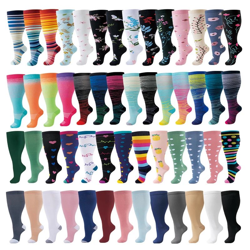 Extra Large Extra Wide Compression Socks Nylon Nurse Socks Men Women Running Fitness Compression Socks Ready Stock